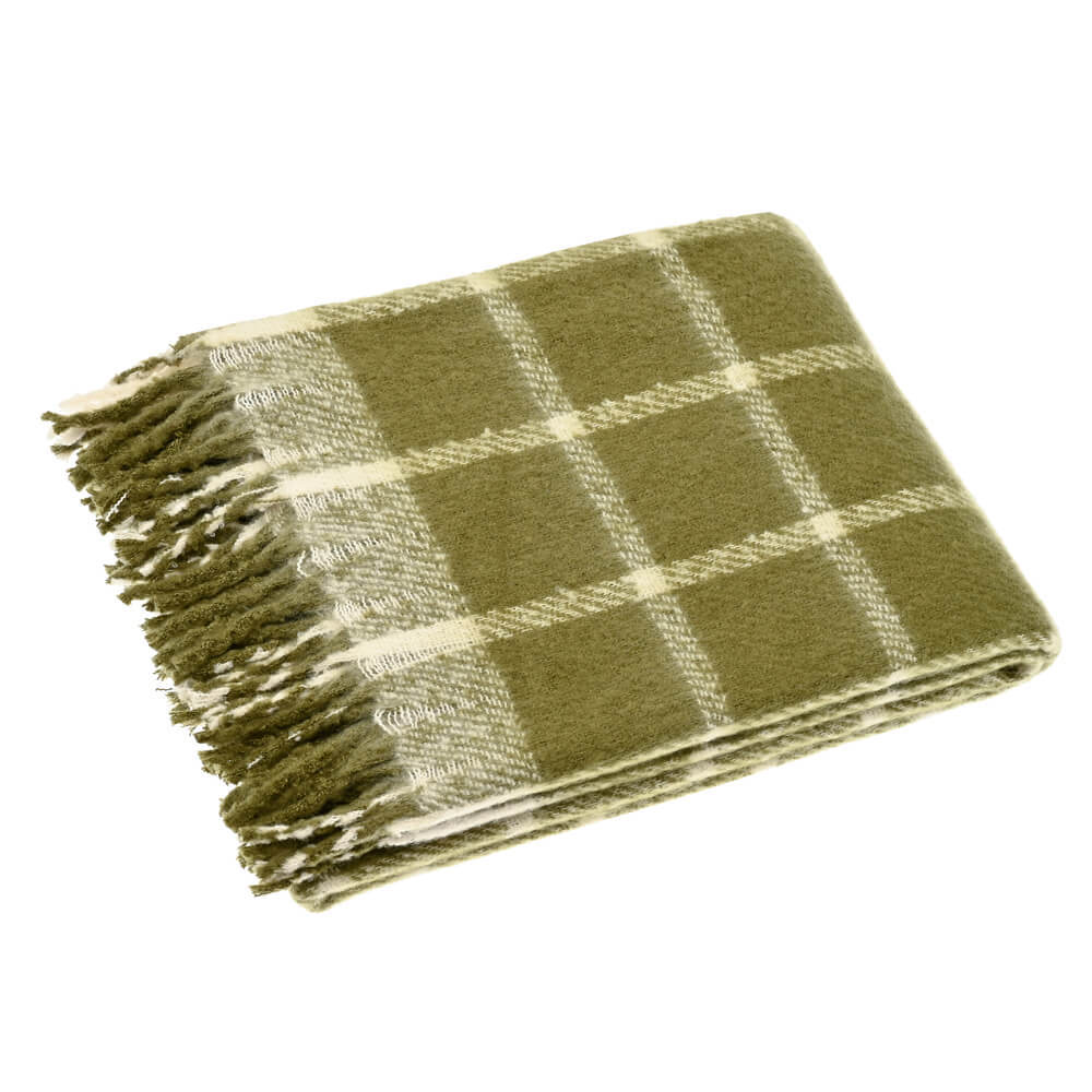 Walton & Co Faux Mohair Olive Chequered Throw